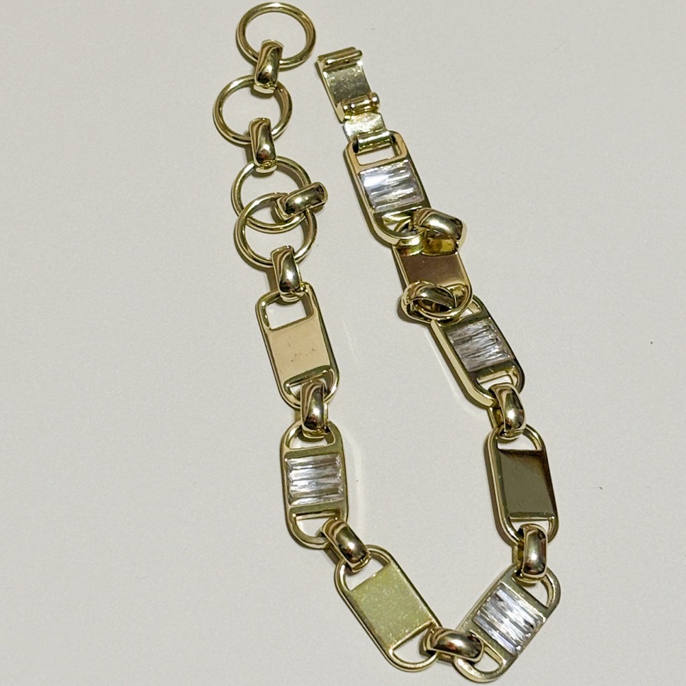 Kendra Scott Jessie Gold Tone Link Bracelet Baguette Rhinestone Adjustable 7”